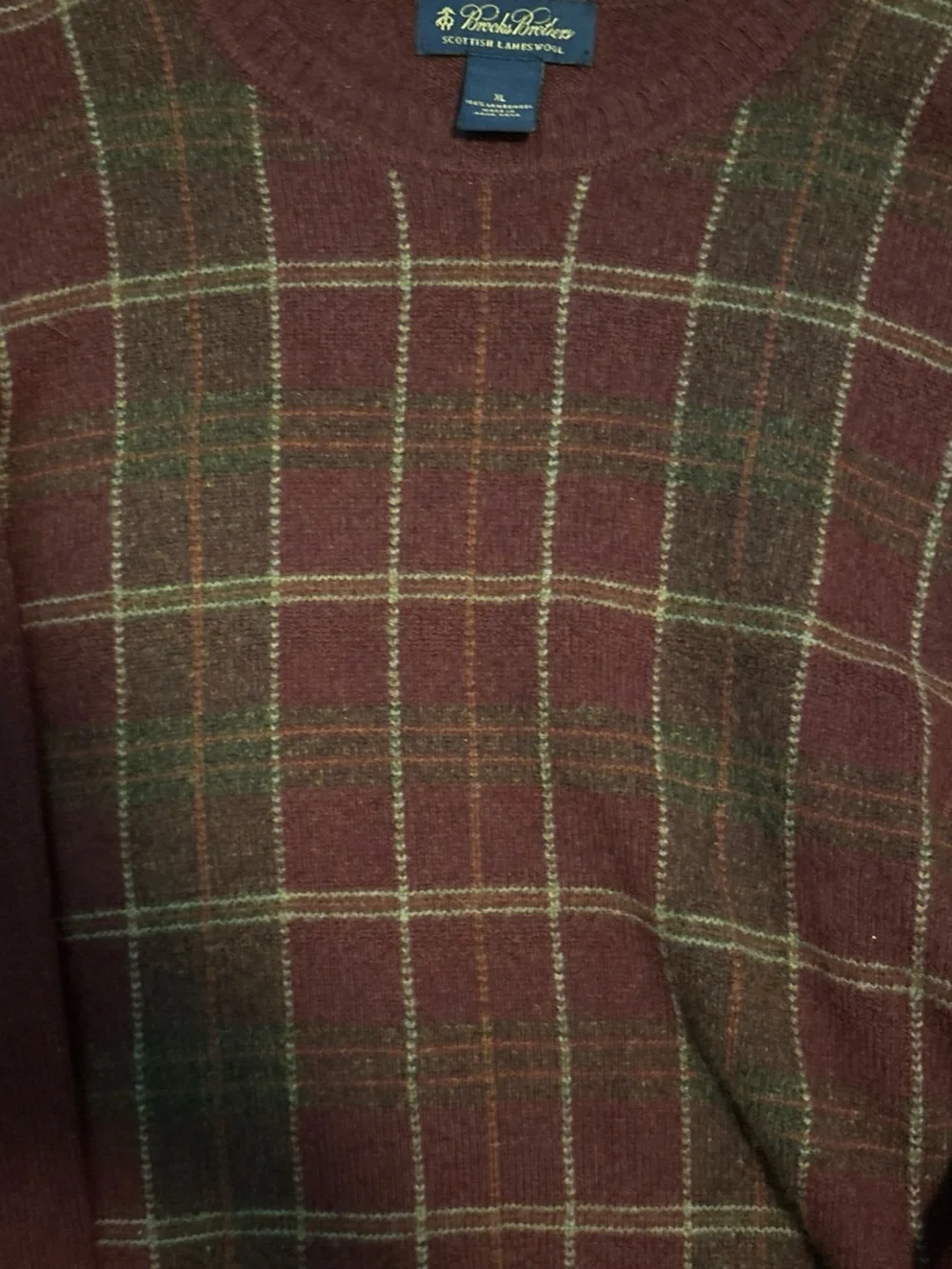 BrooksBrothers Men’s Burgundy Plaid Wool Sweater XL